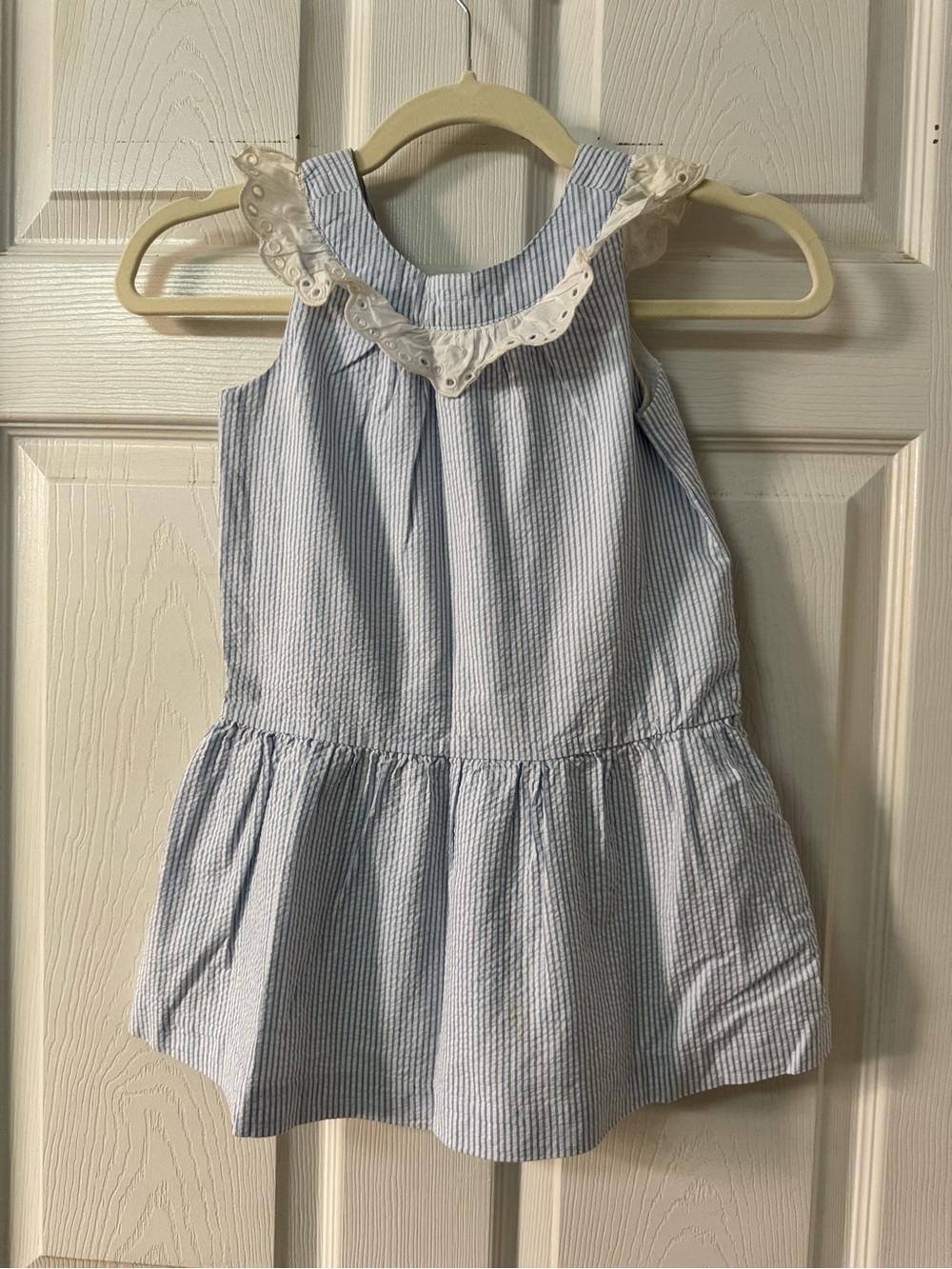 Janie and Jack Blue and White Striped Eyelet Collar Dress